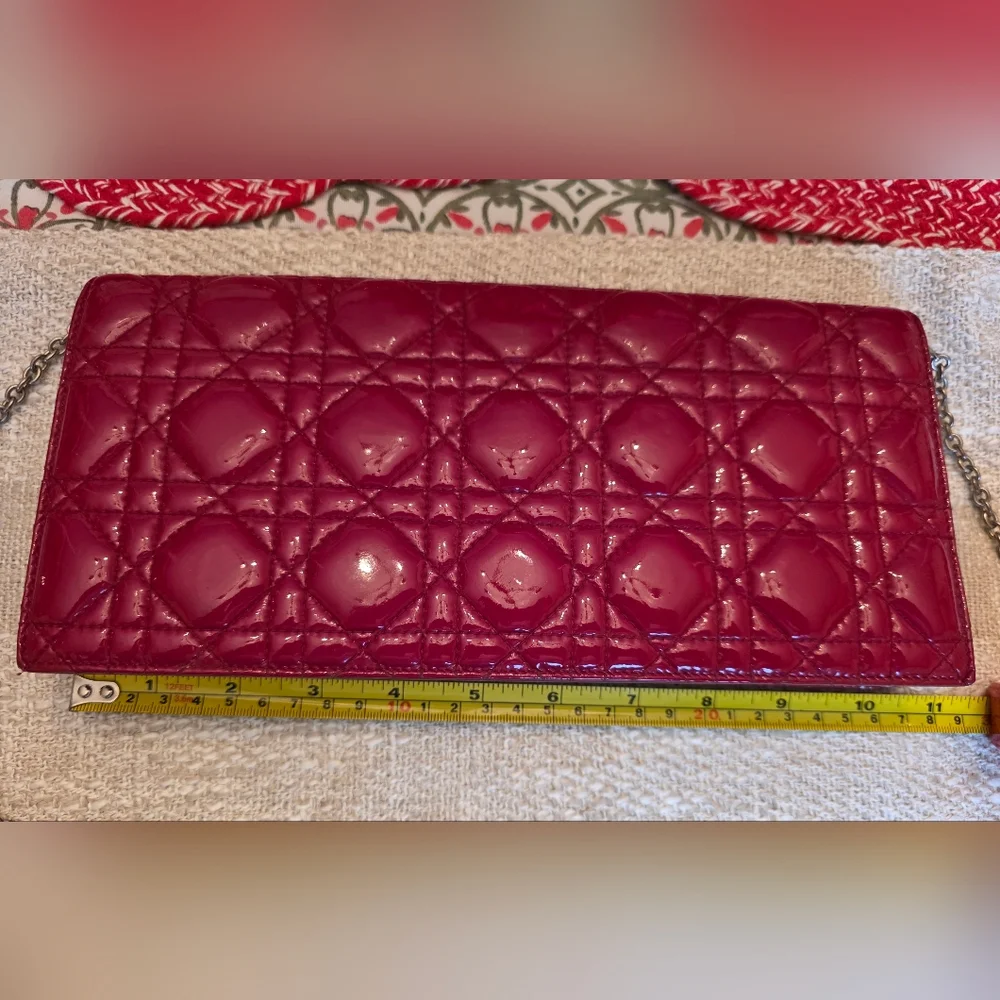 Pre-owned Authenic DIOR Red Patent Cannage Lady Dior Convertible Clutch - Picture 10 of 14